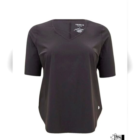 Torrid Tech Jersey Strappy Short Sleeve Active Tee, gray black 3x - Picture 1 of 9